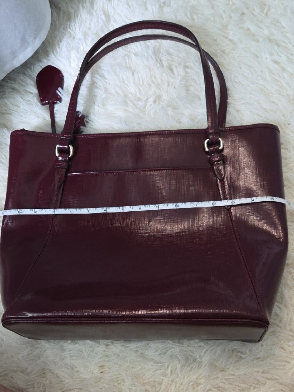 Coach Burgundy Patent Leather City Tote with Gold Accent - Picture 5 of 6